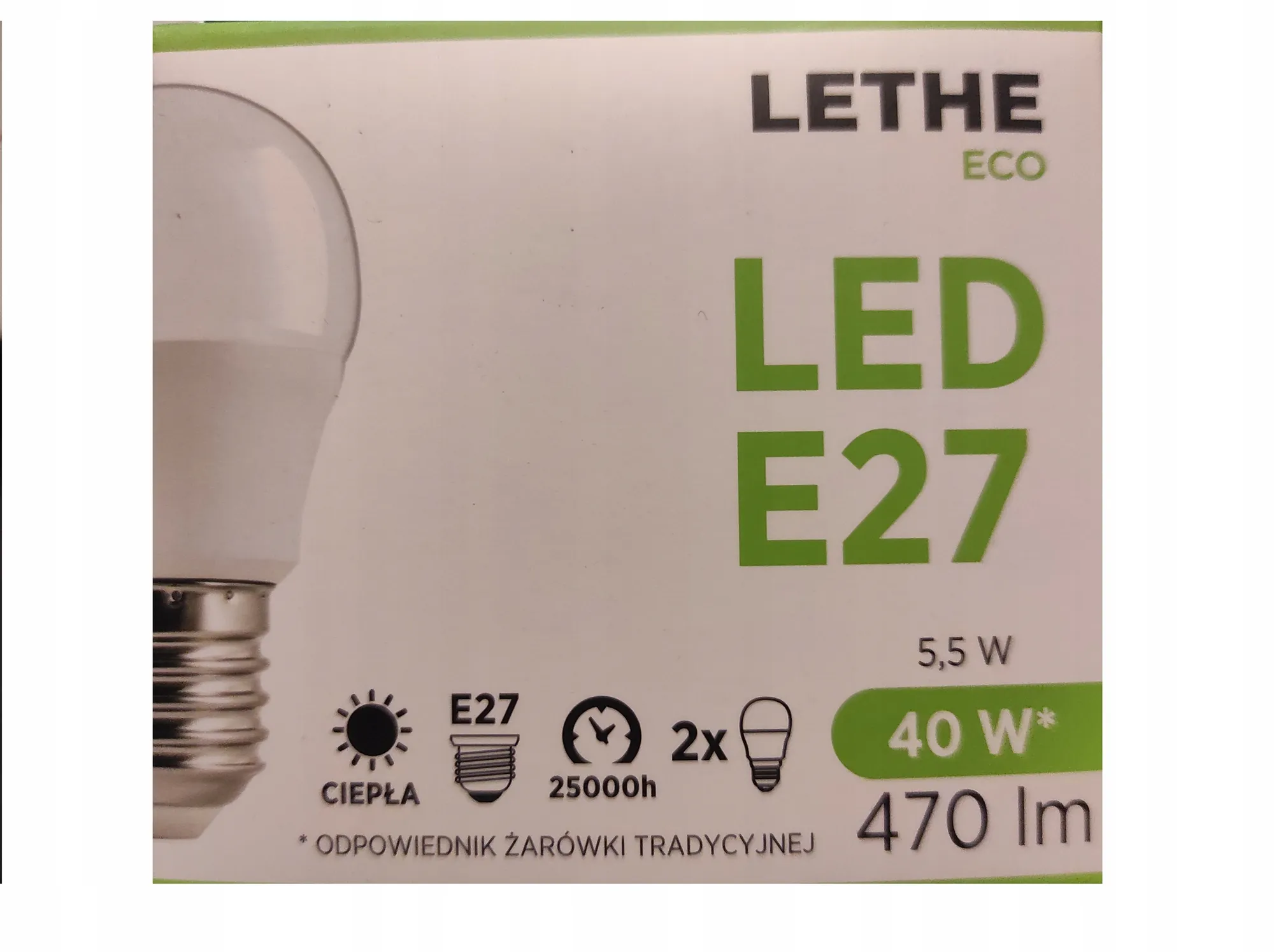 103* LETHE Żarówka LED E27 5,5W/40W 470Im biały ciepły 2szt.
