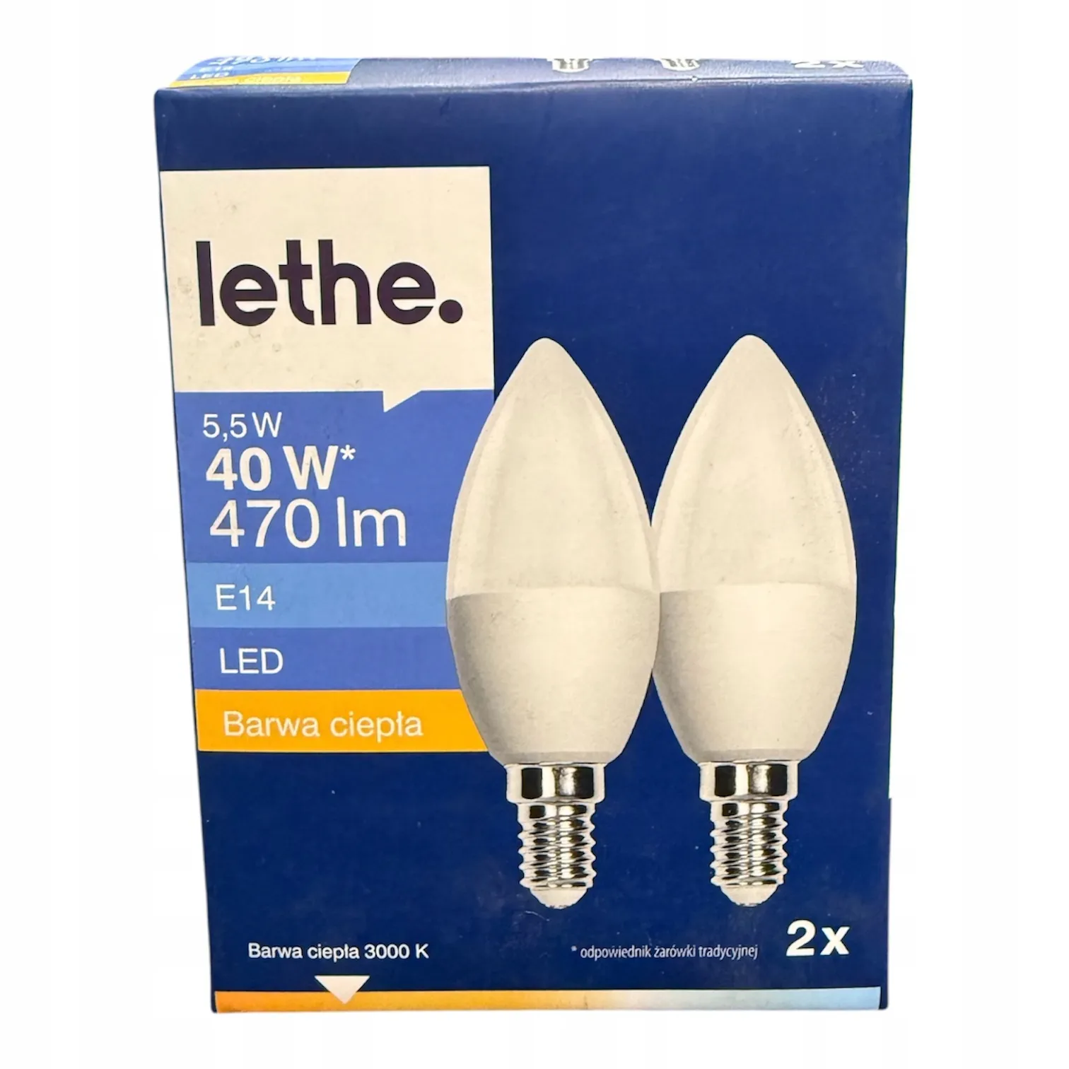 128* LETHE Żarówki LED 5,5W 470lm E14 BARWA CIEPŁA 2szt. A+