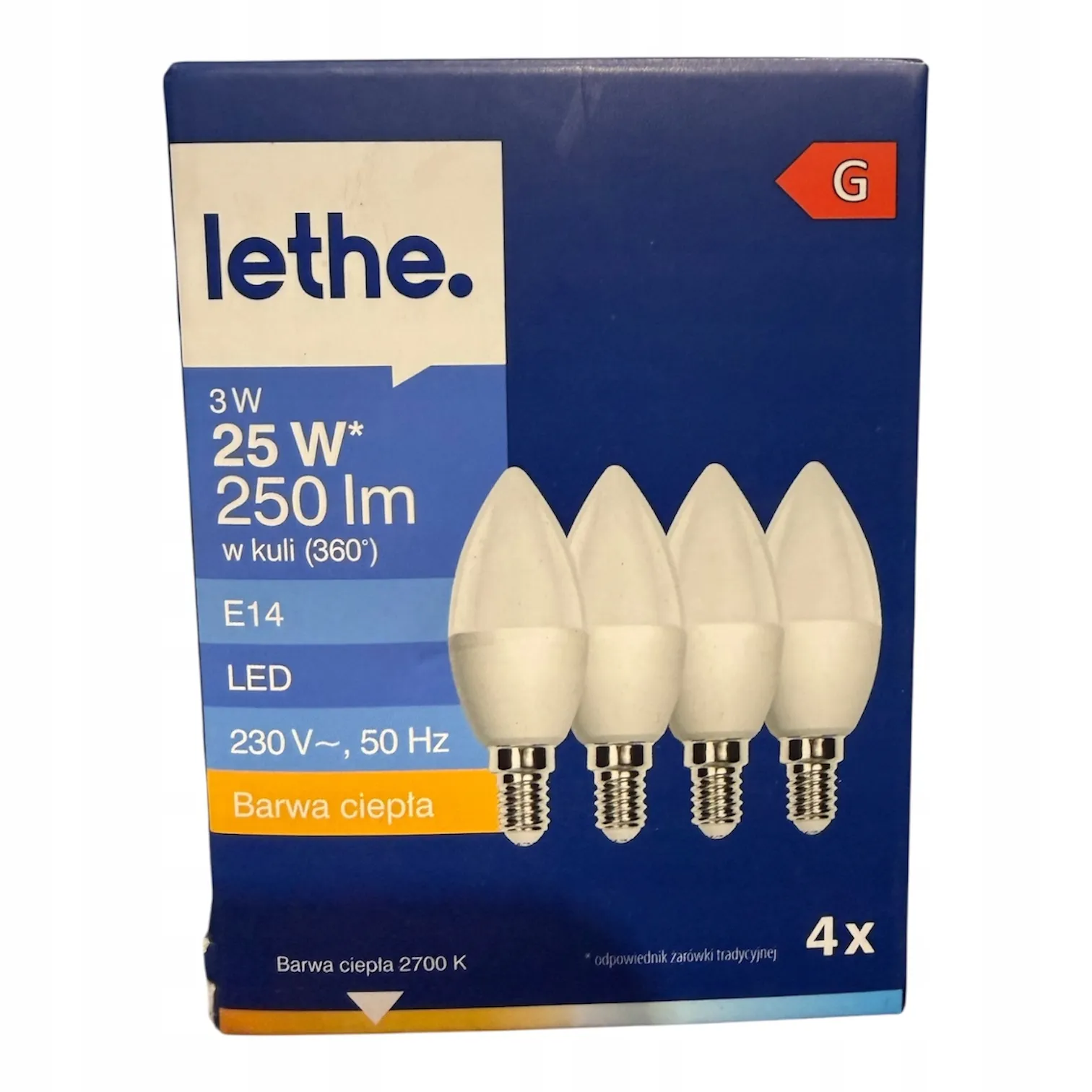 129* LETHE Żarówka LED E14 3W 250lm Barwa ciepła G 4szt.