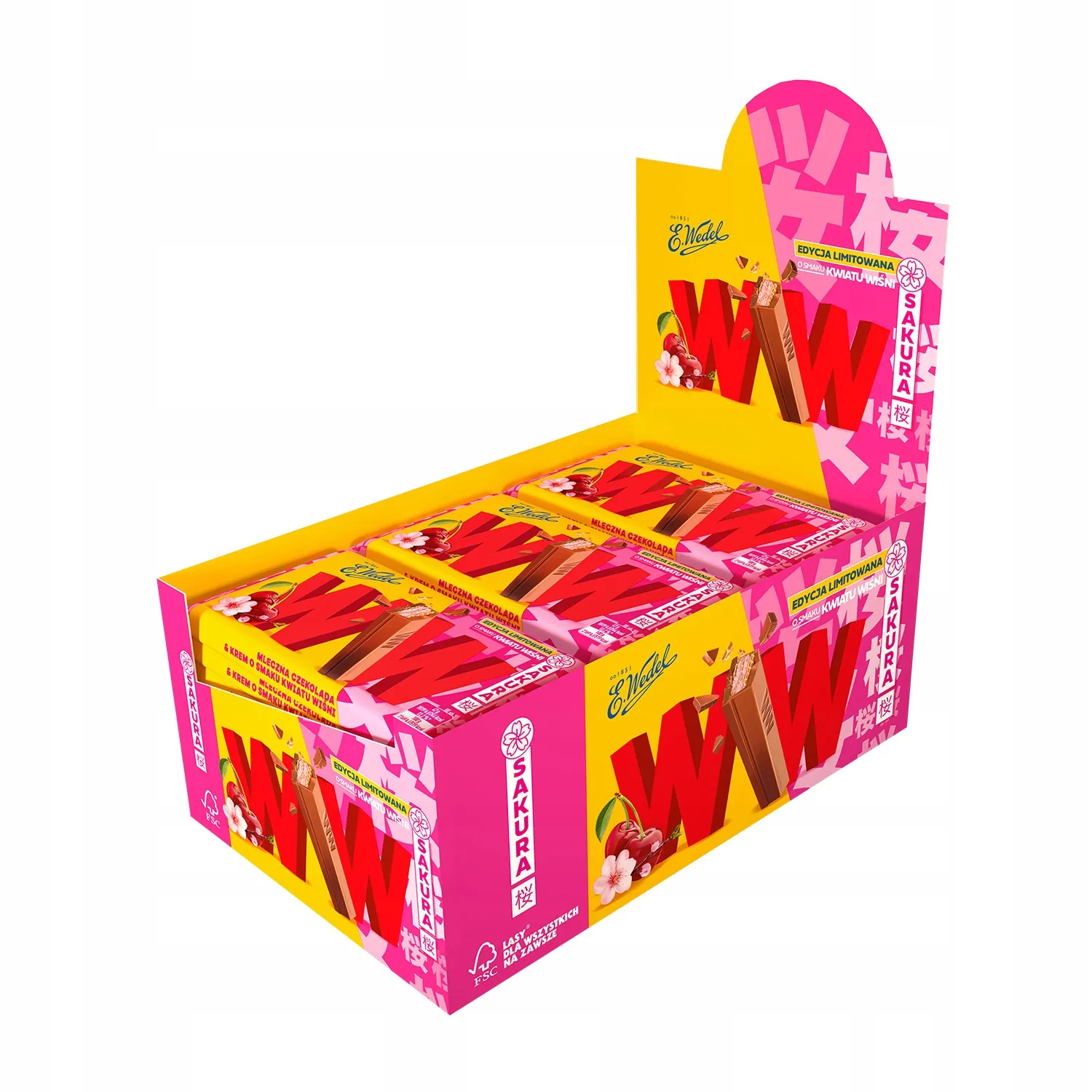 24 x Wafelki WW E.Wedel SAKURA Kwiat Wiśni w czek. mlecznej - baton 47 g