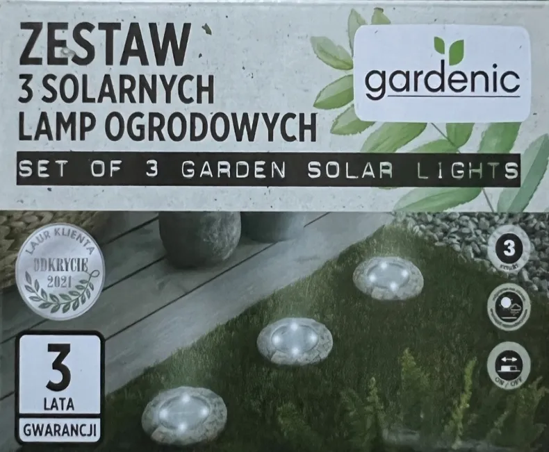 3x LAMPA SOLARNA OGRODOWA DYSK LED KOMPLET ZESTAW