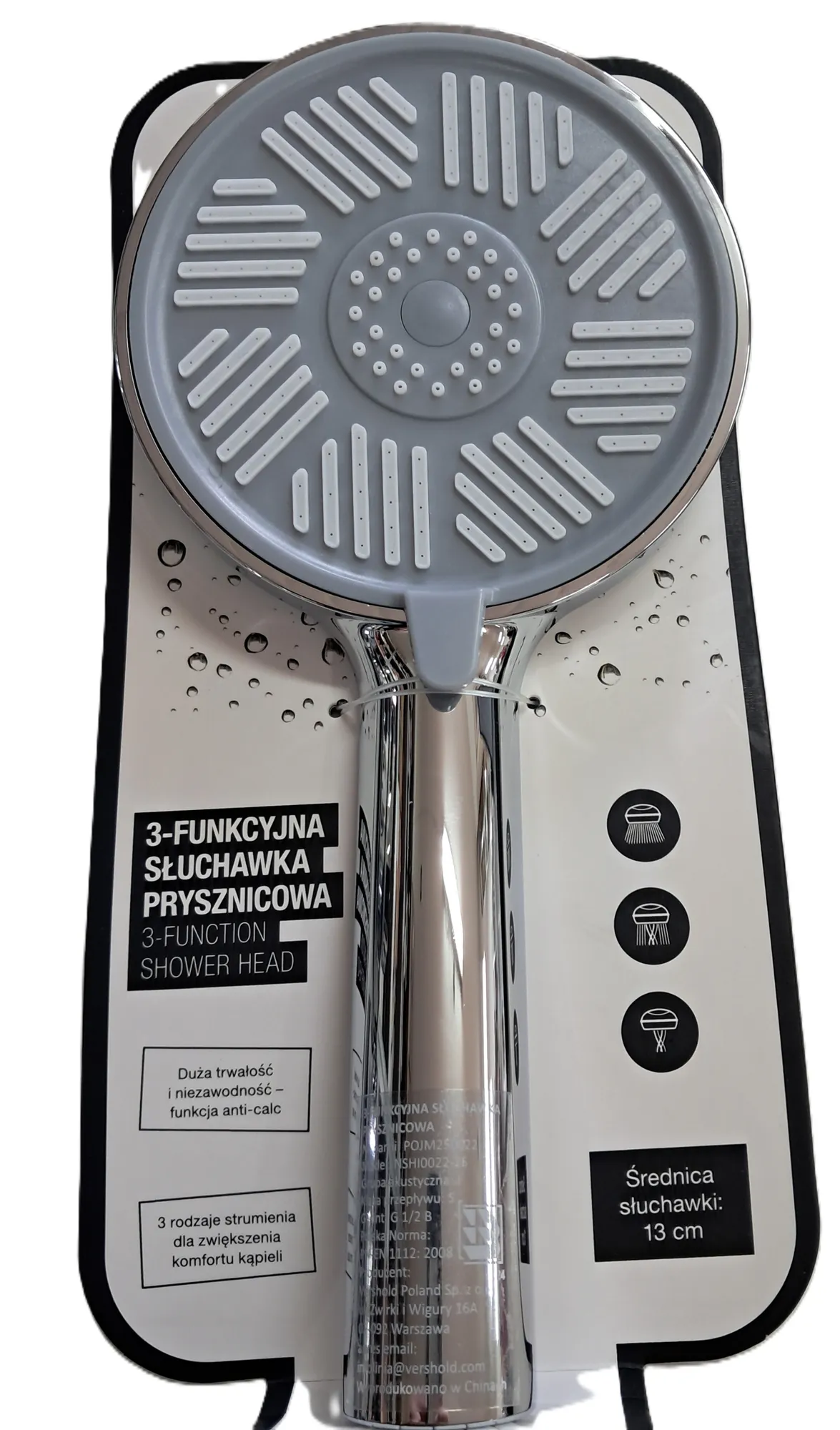 3y FUNKCYJNA Słuchawka prysznicowa Smukee chrom