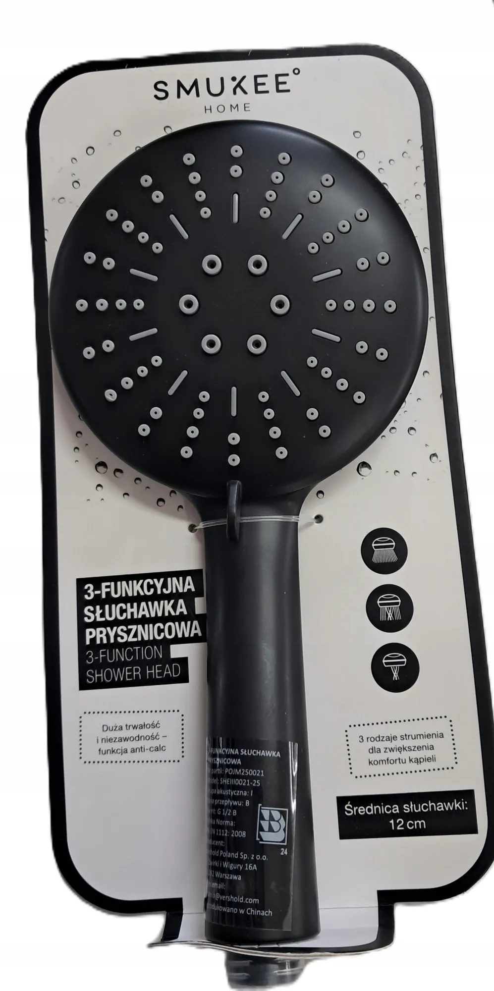3y FUNKCYJNA Słuchawka prysznicowa Smukee czarna