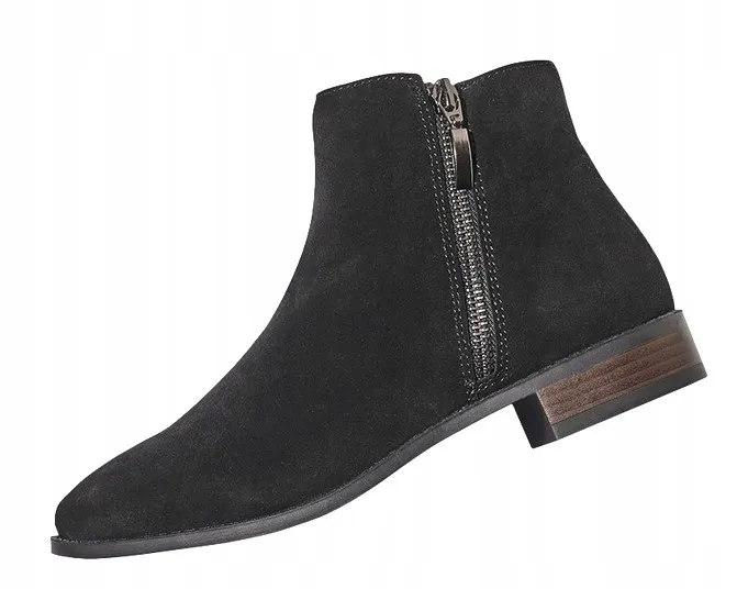 BUTY BOTKI SKÓRZANE ZAMSZ CLEVE DAMSKIE Z SUWAKIEM CZARNE rozm 38